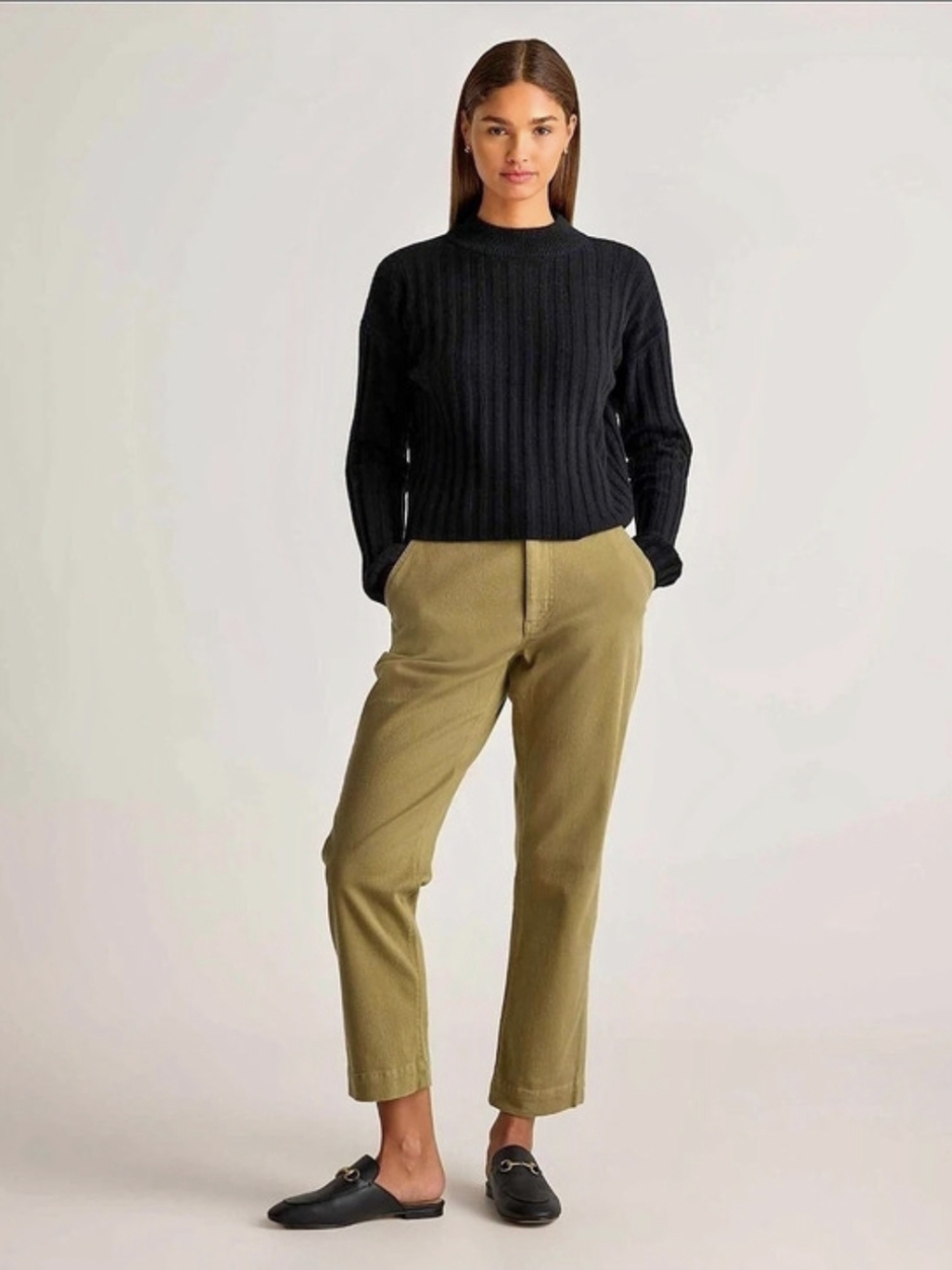 Quince Organic Stretch Cotton Twill Straight Leg Cropped Pants Green 10